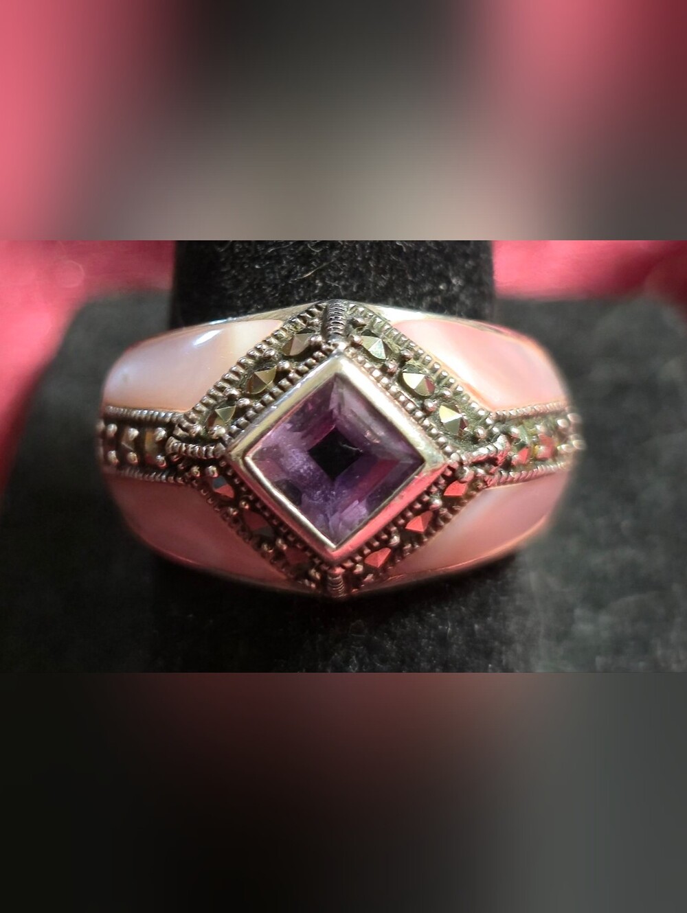 Mother of Pearl & Marcasite Silver Ring